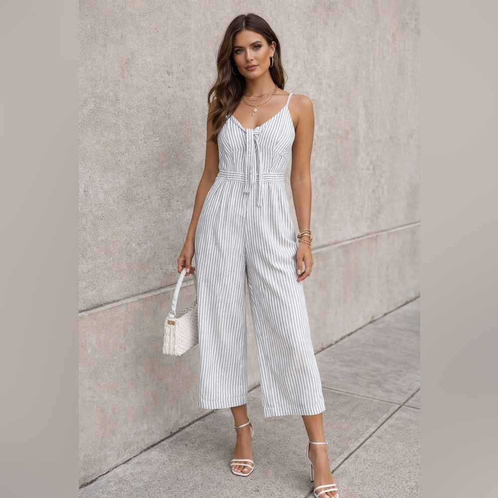 Japna Women’s Blue & White Striped Jumpsuit Size Small